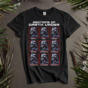 Divertidas camisetas personalizadas con retrato de Darth Vader y las emociones de Star Wars para hombres, mujeres y niños. Tallas S a 5XL. Camisetas para mujer disponibles. K503