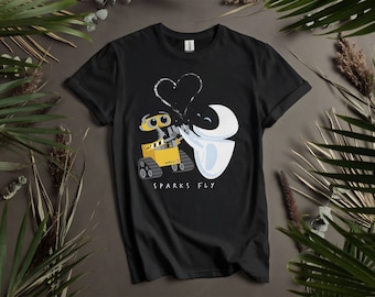 Disney Pixar Wall-E Eve Heart Sparks Fly  Custom T-Shirts for Men, Women, and Kids - Sizes S to 5XL | Ladies' T-Shirts Available K51