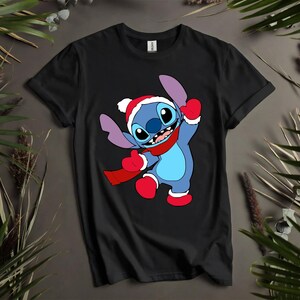 Stitch in Santa Hat with Christmas Lights Custom T-Shirts for Men, Women, and Kids - Sizes S to 5XL | Ladies&#39; T-Shirts Available i931