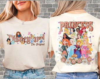 Sudadera unisex con capucha y estampado DTF premium para niñas de Disneyland, con personajes de princesas, estilo vintage y estético, N558-2