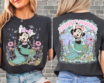 Sudadera unisex con capucha y estampado DTF premium de Minnie y La Sirenita Disney, estilo vintage y estético, N550-2