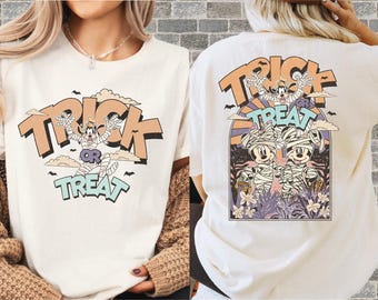 Sudadera unisex con capucha y estampado DTF premium de Disney "Truco o trato" / Estilos vintage y estéticos / N590-2