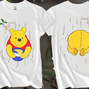 2-seitiges Winnie Puuh mit Honigtopf Retro benutzerdefinierte T-Shirts für Männer, Frauen und Kinder - Größen S bis 5XL | Damen T-Shirts erhältlich AB49-2