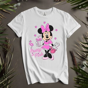 Cute Minnie Mouse Pretty in Pink Flamingo Custom T-Shirts for Men, Women, and Kids - Sizes S to 5XL | Ladies&#39; T-Shirts Available K83