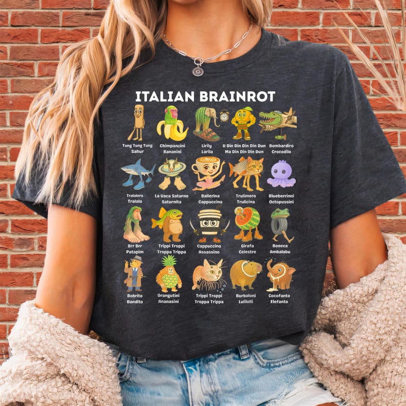 T-shirt Enfant Italian Brainrot – Coupe Classique, Manches Doubles Ourlets, Léger, Coton