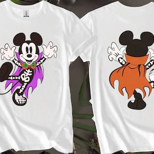 2-seitiges Micky Maus Skelett Horror Halloween Benutzerdefinierte T-Shirts für Männer, Frauen und Kinder - Größen S bis 5XL | Damen T-Shirts erhältlich AB97-2
