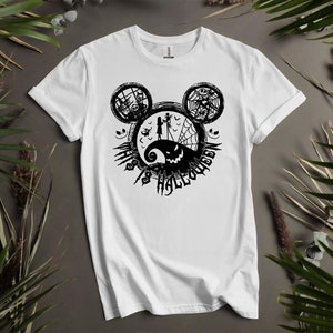 Camisetas personalizadas de Halloween con orejas de Mickey y Jack Skellington para hombres, mujeres y niños. Tallas S a 5XL. Camisetas para mujer disponibles. i893 imagen 1