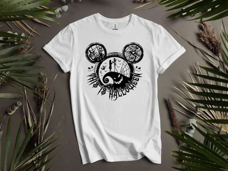Camisetas personalizadas de Halloween con orejas de Mickey y Jack Skellington para hombres, mujeres y niños. Tallas S a 5XL. Camisetas para mujer disponibles. i893 imagen 1