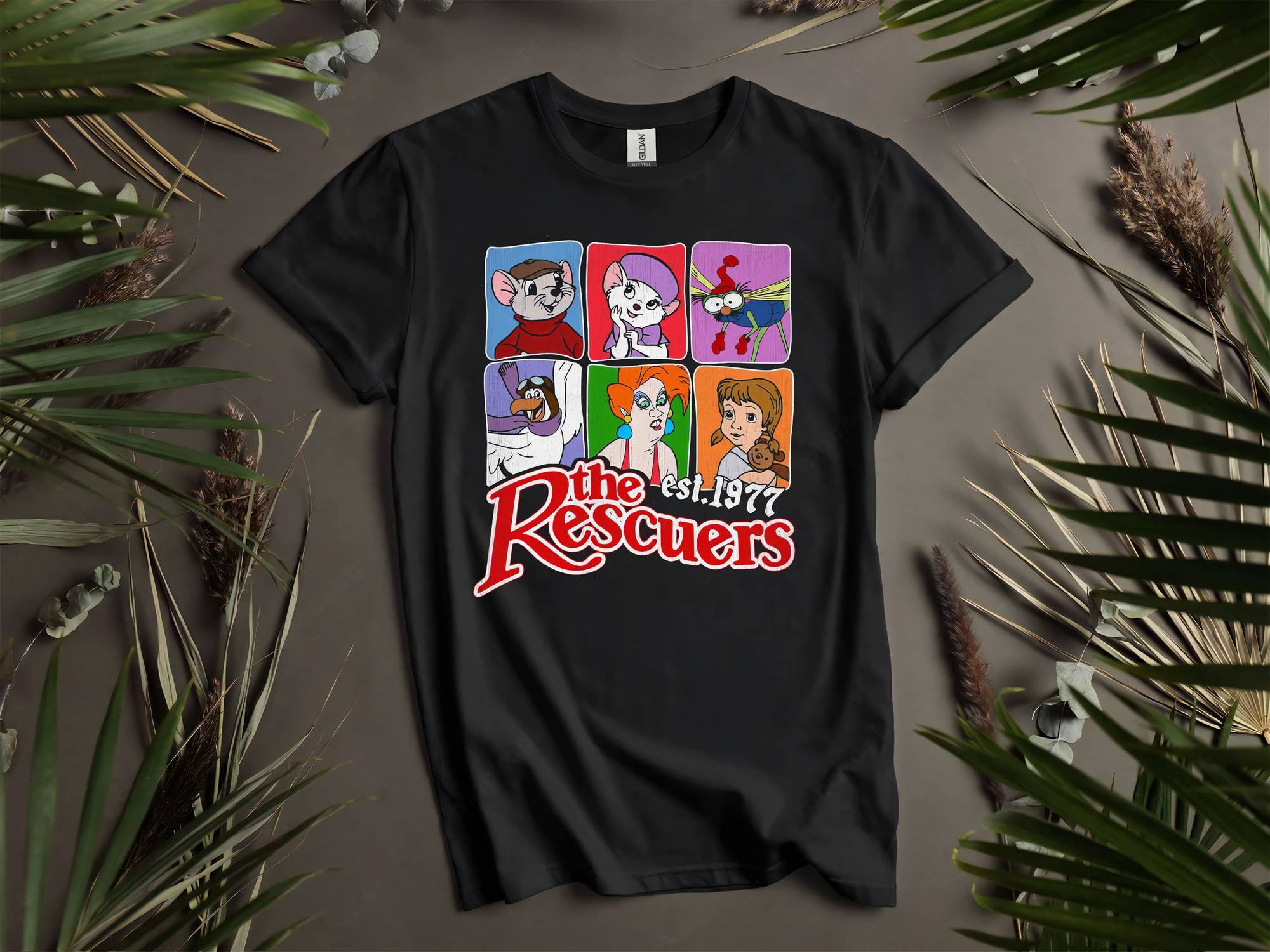 The Rescuers Characters Group Shot Retro 1977 Custom T-shirts for Men ...