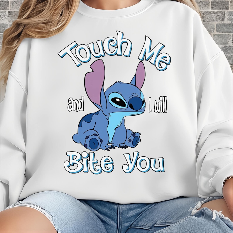 Lilo & Stitch Rör mig och jag biter dig rolig t-shirt | Unisex vuxen t-shirt | Hoodie | Premium DTF-tryck | Barnalternativ | O249 bild 10