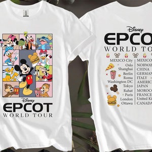 2-seitiges Epcot World Tour Mickey und seine Freunde benutzerdefinierte T-Shirts für Männer, Frauen und Kinder - Größen S bis 5XL | Damen T-Shirts erhältlich AB81-2