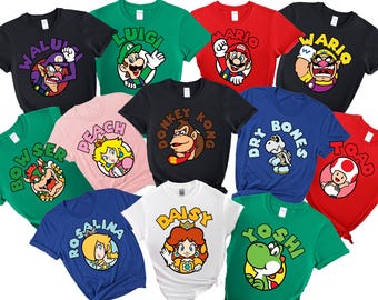 Camiseta o sudadera familiar a juego de Mario, unisex, para hombre, mujer y niño, regalo de cumpleaños retro para gamer, conjunto para padres e hijos, varios colores, MAR2