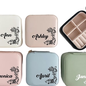 Personalized Engraved Leather Jewelry Case with Birth Flower | Travel Jewelry Organizer | Custom Birthday Gift for Women