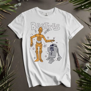 Lindas camisetas personalizadas de Star Wars R2-D2 y C-3PO Besties para hombres, mujeres y niños. Tallas S a 5XL. Camisetas para mujer disponibles. K98