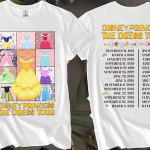 2-seitiges Disney Prinzessinnen The Dress Tour Floral benutzerdefinierte T-Shirts für Männer, Frauen und Kinder - Größen S bis 5XL | Damen T-Shirts erhältlich AB35-2