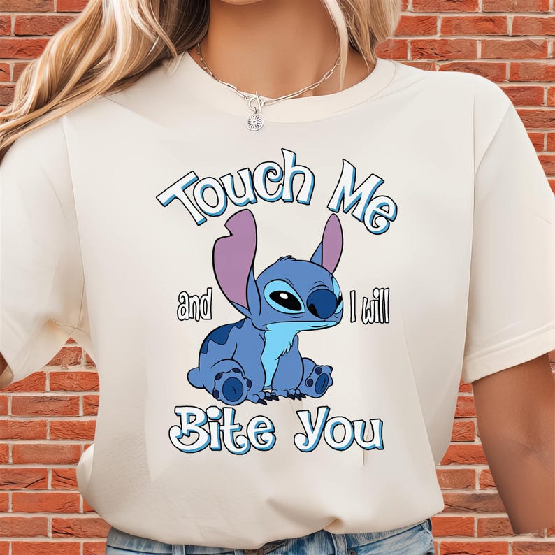 Lilo & Stitch Rör mig och jag biter dig rolig t-shirt | Unisex vuxen t-shirt | Hoodie | Premium DTF-tryck | Barnalternativ | O249 bild 5