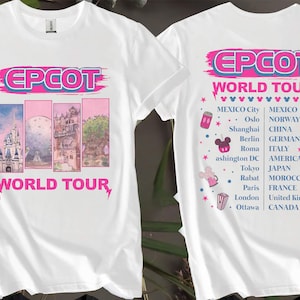 2-seitiges Vintage Disney Epcot World Tour Rosa T-Shirts für Männer, Frauen und Kinder - Größen S bis 5XL | Damen-T-Shirts erhältlich AB113-2