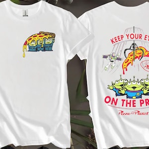 2-seitiges Toy Story Buzz Lightjahre Aliens Pizza Benutzerdefinierte T-Shirts für Männer, Frauen und Kinder - Größen S bis 5XL | Damen T-Shirts erhältlich AB31-2