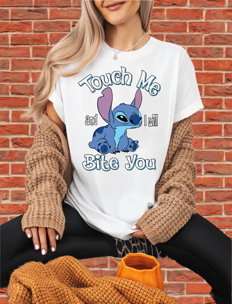Lilo & Stitch Rör mig och jag biter dig rolig t-shirt | Unisex vuxen t-shirt | Hoodie | Premium DTF-tryck | Barnalternativ | O249 bild 8