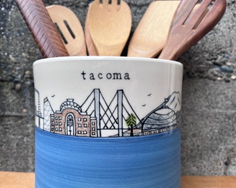 IN STOCK -- Tacoma Skyline Utensil Holder in dark blue