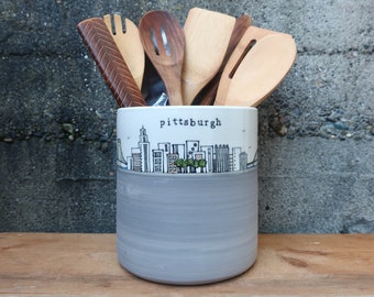 SECONDS ~ Pittsburgh Skyline Utensil Holder in gray