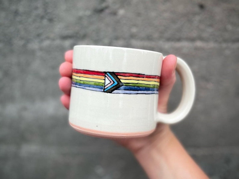 MADE to ORDER Rainbow Mug, Pride Mug, LGBTQIA Mug 15% of sales will go to the Tacoma Rainbow Center Progress Pride