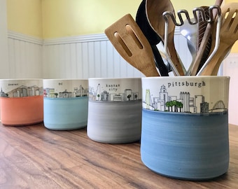 MADE to ORDER ~ City Skyline Utensil Holder