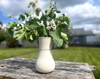 IN STOCK - Matte white vase, with black stripes