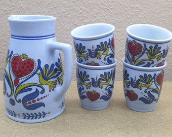 Lilien Porzellan Austria Krug Becher 5-tlg. Vintage Dekor