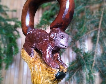 Monkey Walking Cane, Style Designer Cane, Stick for Men, Women, Carved Monkey Handle, Wood Hiking Stick.