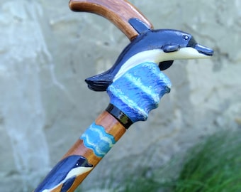 Bastón con diseño de delfín, bastón de colección, ayuda para la movilidad de moda, bastón con diseño marino, bastones para hombres y mujeres.