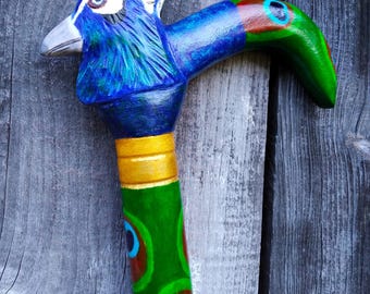 Peacock Wooden Cane, Bird Walking Stick, Peacock Handle, Cane for Women Men, Collectible Sticks.