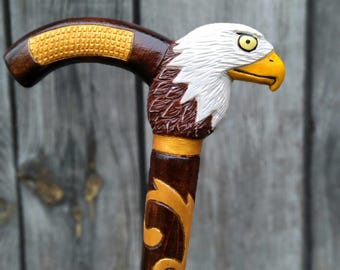 American Bald Eagle Wooden Cane, Luxury Walking Stick, Carved Eagle Handle, Elegant Pretty Canes, Hiking Stick.