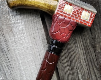Carved House Cane, Hut Cabin Stick, Canes for Men Women, Collectible Sticks.
