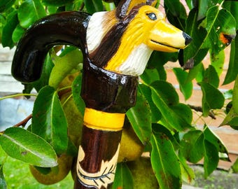 Collie Wooden Cane, Dog Walking Stick, Cane for Women Men, Hiking Stick, Hand Carved Handle.