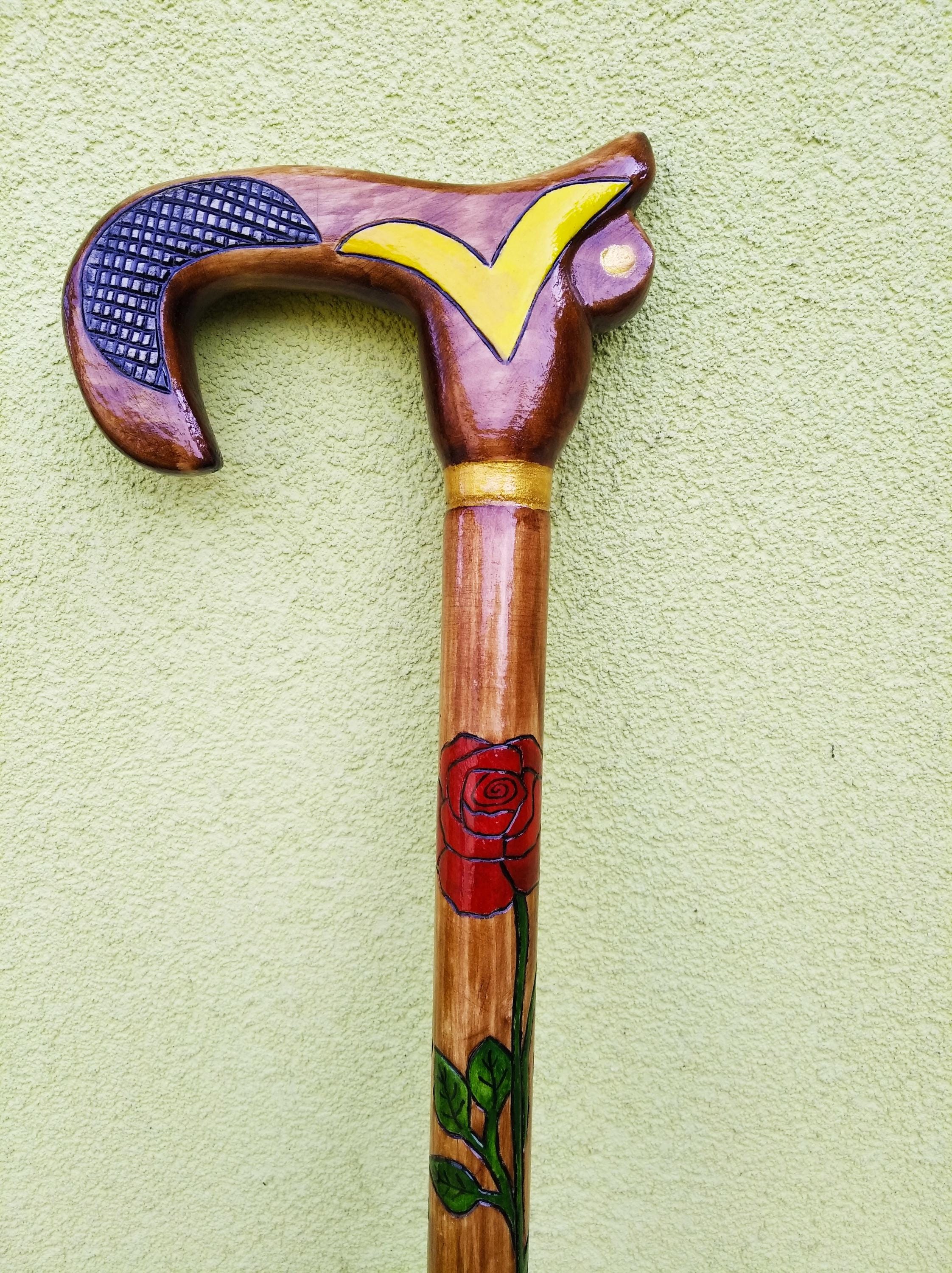 Womens Wooden Walking Cane, Wooden Cane with Roses, Wooden Walking Stick, Floral Design, Hand Carved Cane, Hiking Stick, Gift, Décor.