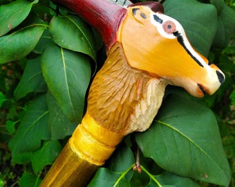 Antelope Wooden Cane, Gazelle Head Stick, Hand Carved Handle, Hiking Stick, Cane for Men Women.