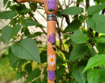 Womens Walking Stick, Chamomile Bellflowers Cane, Elegant Pretty Canes, Fashionable Sticks, Floral Design Cane.