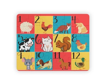 Quebra-cabeça de chão com números e animais, 30 peças, para crianças.