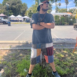 Drawstring patchworks cargo shorts, hippie men shorts, handmade cargo shorts, hippie shorts, patchwork shorts, Cargo Shorts