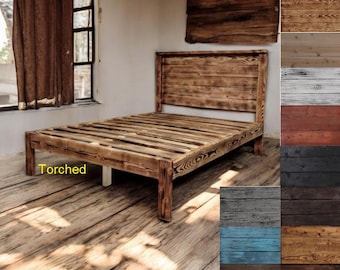 King/Queen/Full/Twin Color Options Handcrafted Rustic Solid Sturdy Wood Platform Bed Farmhouse  Made In The USA