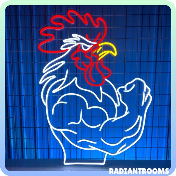 Muscular Rooster Neon Sign, Chicken Neon Light, Gym Chicken Led Light, Bodybuilding Chicken Led Sign, Custom Neon Sign, Chicken Lover Gifts