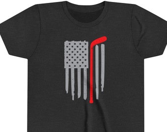 American Flag, Hockey, Youth Short Sleeve Tee