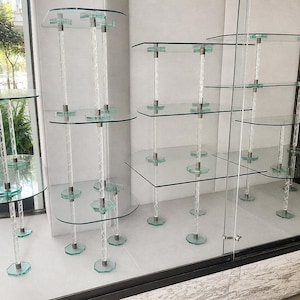 Lote escaparate modular vintage años 50 de cristal, antigua zapatería, estantería Mid Century desmontable