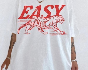 Comfort Colors Easy Tiger Shirt, Retro Boho Sweatshirt, Unisex Trendy Aesthetic Hoodie, Graphic Tee