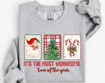 It's The Most Wonderful time of the year Shirt, Christmas Graphic Hoodie, Santa Claus Tree Candy Cane Sweatshirt, Retro Holiday Tee