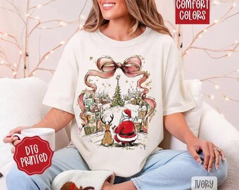Snowy Town Christmas Tree T-Shirt, Cozy Village Scene Hoodie, Matching Family Xmas Pajamas, Vintage Holiday Sweatshirt, Comfort Colors Gift