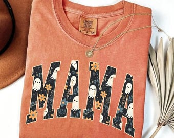 Mama Ghosts Floral Varsity T-Shirt, Retro Mama Hoodie, Funny Mom Sweatshirt, Mom Life Tee, Comfort Colors