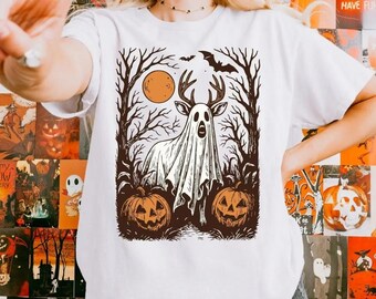 Spooky Ghost Deer Shirt, Halloween Costume Meme Shirt, Funny Retro Hoodie, Vintage Sweatshirt, Spooky Forest Tee