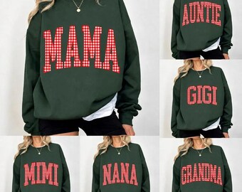 Mama Auntie Gigi Mili Nana Grandma Shirt, Red Gingham Mom Life Hoodie, Funny Mama Sweatshirt, Gift for Mom Tee, Motherhood Humor Shirt